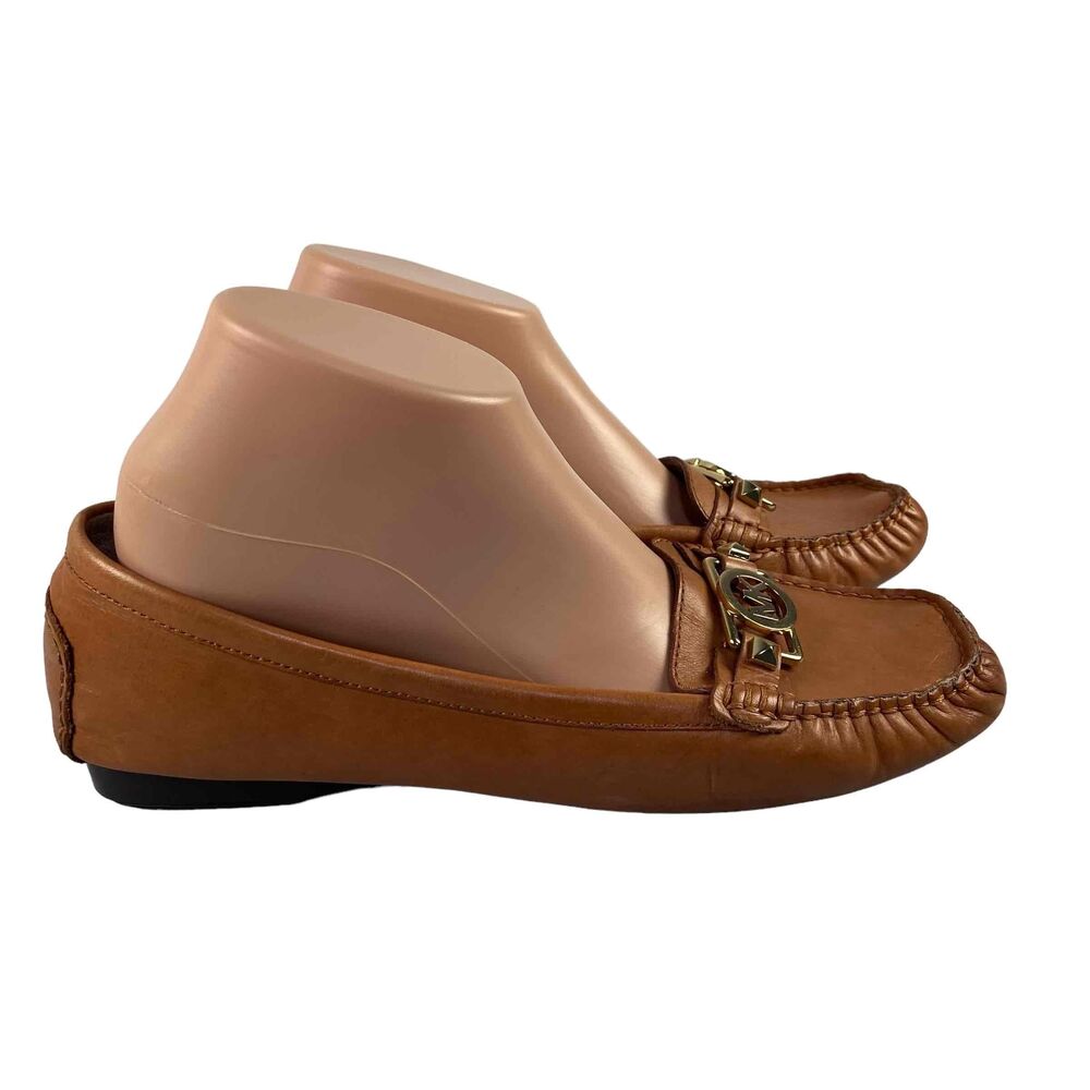 MICHAEL Michael Kors Womens Size 11M Tan Leather Loafers Gold Tone Buckle Shoes - Picture 4 of 9